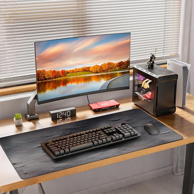 XXL Gray Mouse Pad with a Cement Wall Texture Design, 35.4 x 15.7 inches, Non-Slip Rubber Base, and Waterproof Microfiber Cloth Surface, Suitable for Home Office and Work environments. - Image 7