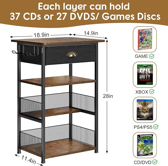 Hongtamoya 4-Tier AV Media Stand with Drawer, Gaming Console Shelf - Image 2