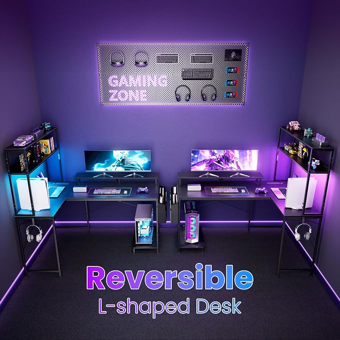 HMLANQI 53 Inch L-Shaped Gaming Desk with Power Outlets for Home Office - Image 4