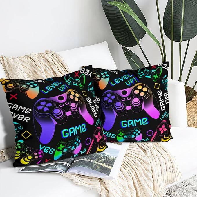 Gaming Throw Pillow Covers, Gamer Pillow Cases - 18"x18" Set of 2, Boy Gaming Room Decor - Image 2