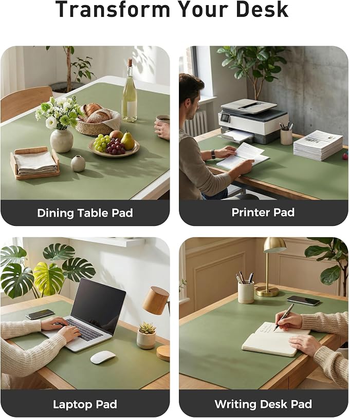 Aothia Faux Leather Desk Mat - Large Mouse Pad, Non-Slip PU Leather Blotter, Waterproof Writing Surface for Office and Home (Olive Green, 63" x 24") - Image 6