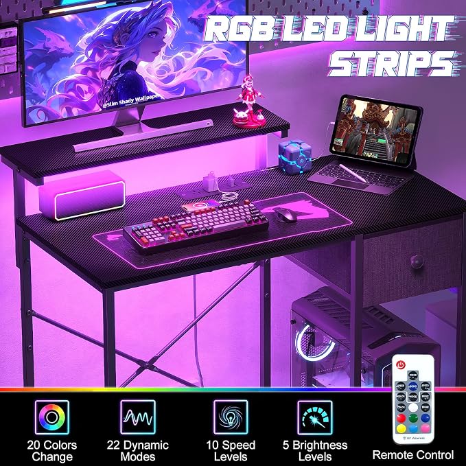 X-cosrack 33.5" Small Gaming Desk with LED Lights & Power Outlets, Drawers - Image 6