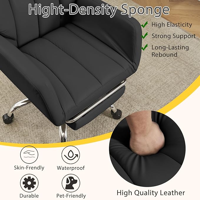 JOMEED Cross Legged Office Chair with Footrest,Flip Armrest,Black | Big and Tall Executive,Ergonomic Design with Lumbar Pillow, 155° Reclining, PU Leather Wide Desk Chair for Home and Office - Image 5