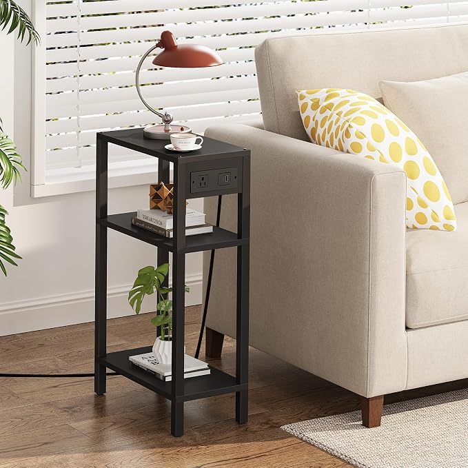 TUTOTAK Narrow Side Table, 3-Tier Small End Table with Charging Station - Image 9