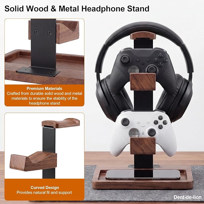 2-in-1 Solid Wood Headset Stand with Dual Game Controller Holder | Gaming Headphone Stand with Storage Base, 6 Joystick Sponge Rings and 8 Thumb Grips Gaming Equipment Accessories for Desk - Image 9
