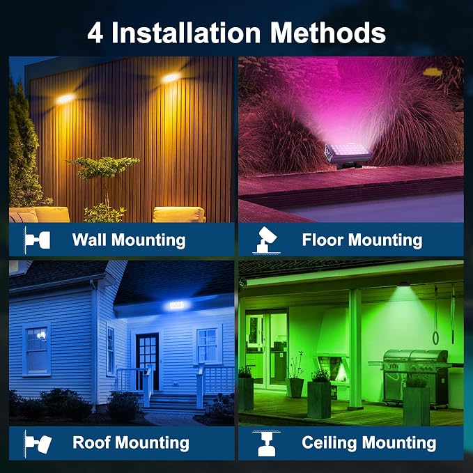 Smart RGBCW Outdoor LED Flood Light 180W –Color Changing Wall Washer, 2700K–6500K Tunable White Dimmable, RGB Stage Light, Music Sync Spotlight for Yard, Garden, Holiday Party - Image 3