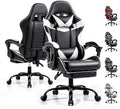 Gaming Chair, Ergonomic Footrest, Lumbar & Headrest(Black White) | Steel frame, PVC leather & memory foam; 330 lb; 21" seat; 360° swivel, 90–155° recline; easy assembly; gaming & work by Unknown