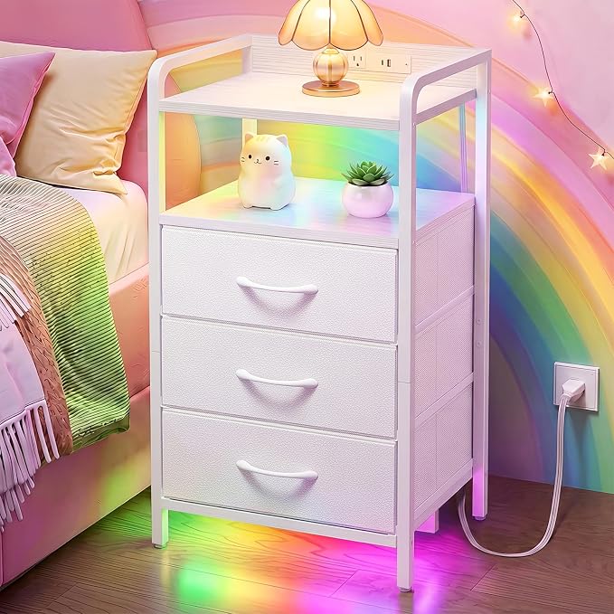 Fixwal Led Nightstand with Multiple Gradient Color Light Effects, White by Fixwal
