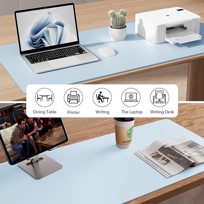 Aothia Leather Desk Pad Protector, Mouse Pad, Office Desk Mat, Non-Slip PU Leather Desk Blotter, Laptop Desk Pad, Waterproof Desk Writing Pad for Office and Home (23.6" x 13.7", Baby Blue) - Image 5