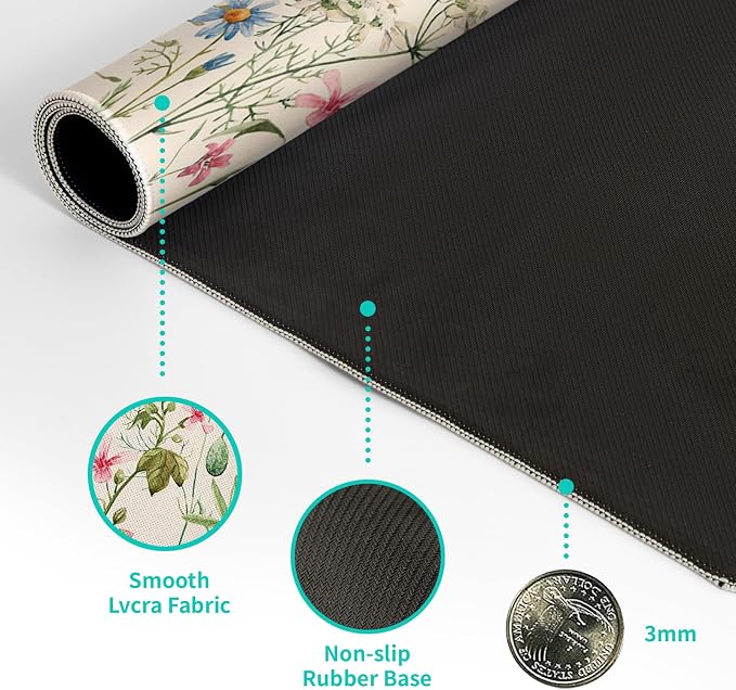 Flower Gaming Mouse Pad Large Mouse Pad for Keyboard and Mousepad Desk Mat with 3mm Non-Slip Base and Stitched Edge for Gaming and Office Computer Mat Protector Mat 27.6x11.8 Inch - Image 8