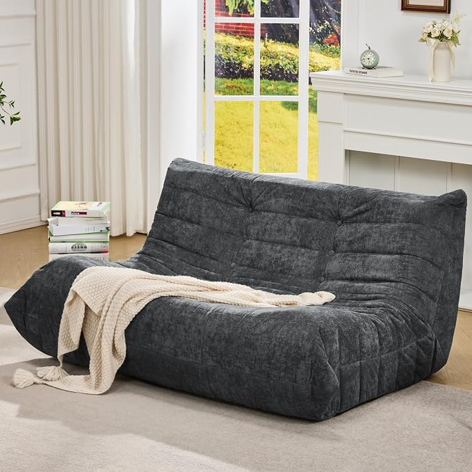 Hobestluk Large Bean Bag Chairs for Adults Fireside BeanBag Couch Togo Sofa | Ergonomic Design,Memory Foam,No Assembly,Faux Fur Fireside Lounge Floor Chair Back Support Dorm | Darkgrey Chenille Loveseat by YourHomeDeservesMore