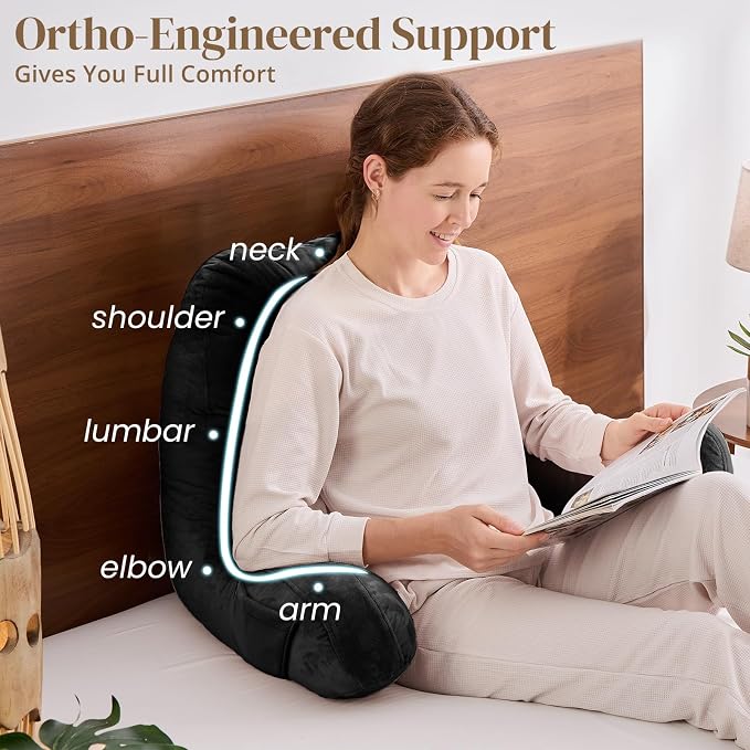 Sasttie Reading Pillow for Bed, Back Pillow for Sitting Up, Black - Image 4