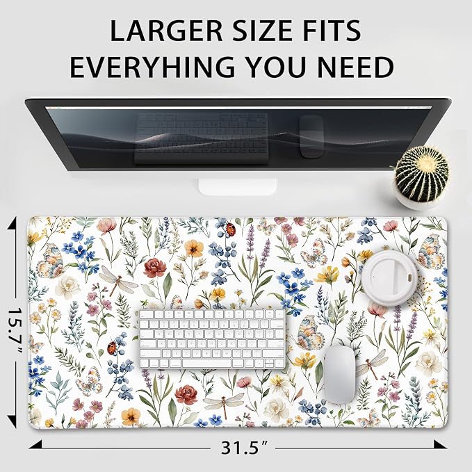 Large Gaming Mouse Pad Desk Mat 31.5"x15.7" Non-Slip Weeds Floral | Extended Mousepad, Non-Slip Rubber Base , Stitched Edges, for Computer/Laptop/Office/Home - Image 4