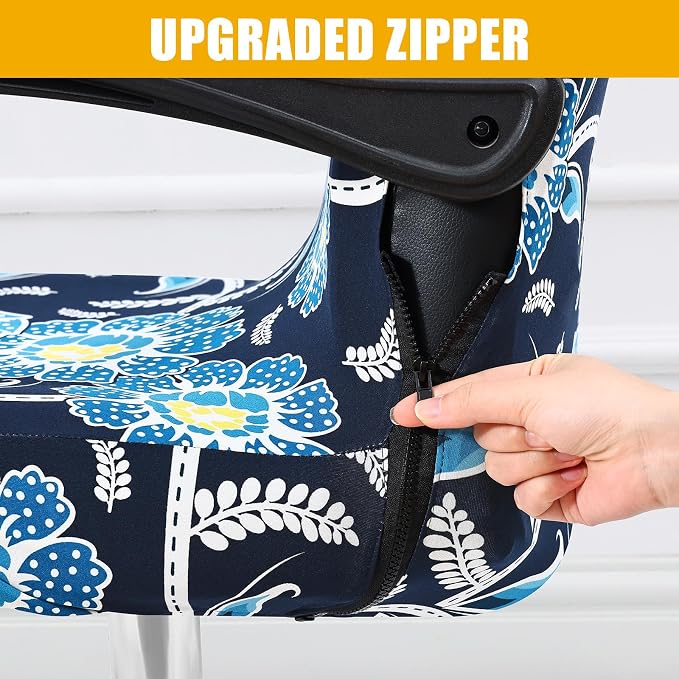 Smiry Stretch Printed Office Computer Desk Chair Covers, Midnight Blue | Universal Desk Rotating Chair Slipcovers Removable Washable, Soft Fit Anti-Dust Spandex Protector Cover with Zipper - Image 3