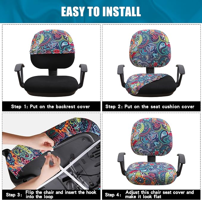 Smiry Stretch Printed Office Computer Desk Chair Covers for Seat & Backrest | Stretch Fit, Soft Fabric Universal Washable Removable, Anti-Dust Rotating Chair Slipcovers Protector - Image 7