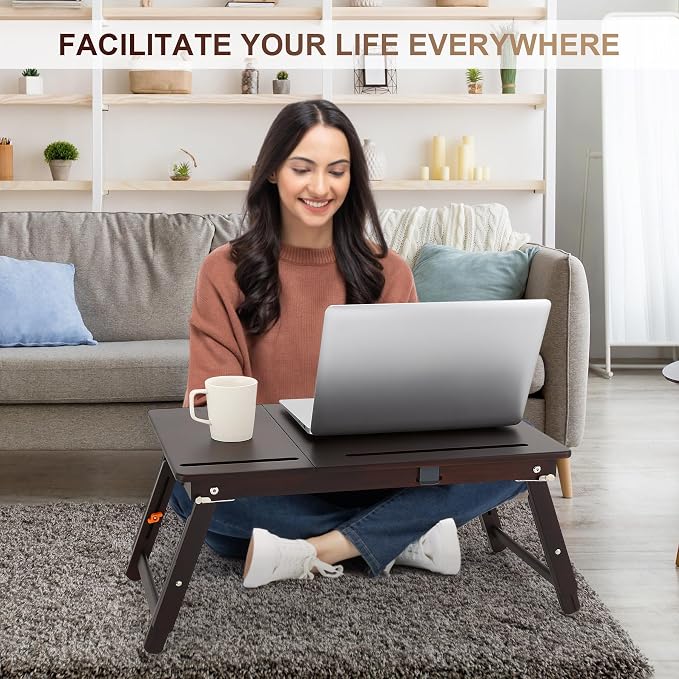 Nnewvante Laptop Desk, Height & Angle Adjustable Lap Desk, Black Walnut - Image 2