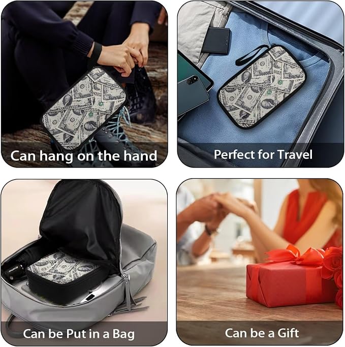 Dollar Print Electronics Organizer Waterproof Cable Organizer Bag, Shockproof Cord Storage Bag, Travel Essentials for Electronics Items/USB/SD/Charger - Image 6