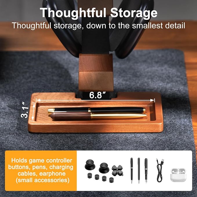 Solid Wood Controller Holder and Headphone Stand, Controller Stand for Desk | Dual Gaming Controller Organizer Rack, Fits Xbox, PS4, PS5, Gamepad, Headset Holder for Son, Husband, Boyfriend - Image 5