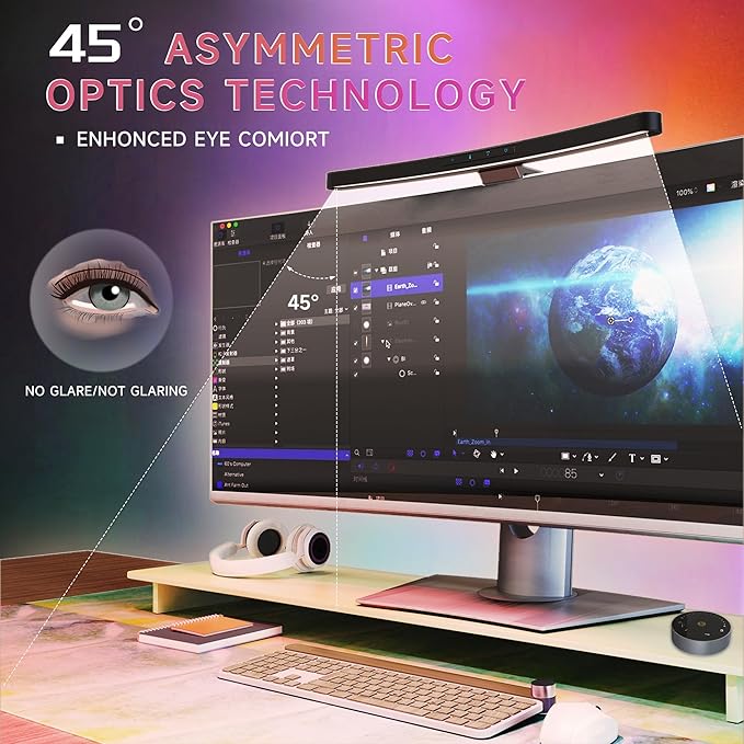ONWAY Curved Monitor Light Bar with RGB Backlight, Wireless Remote Touch Control, No Glare Lamp with Camera Base for Gaming/Office Computer Setup - Image 2