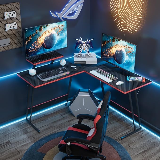 Homall L Shaped Gaming Desk Computer Corner PC Desk Table with Large Monitor Riser Stand for Home Office Sturdy Writing Workstation (Black, 47 Inch) - Image 7