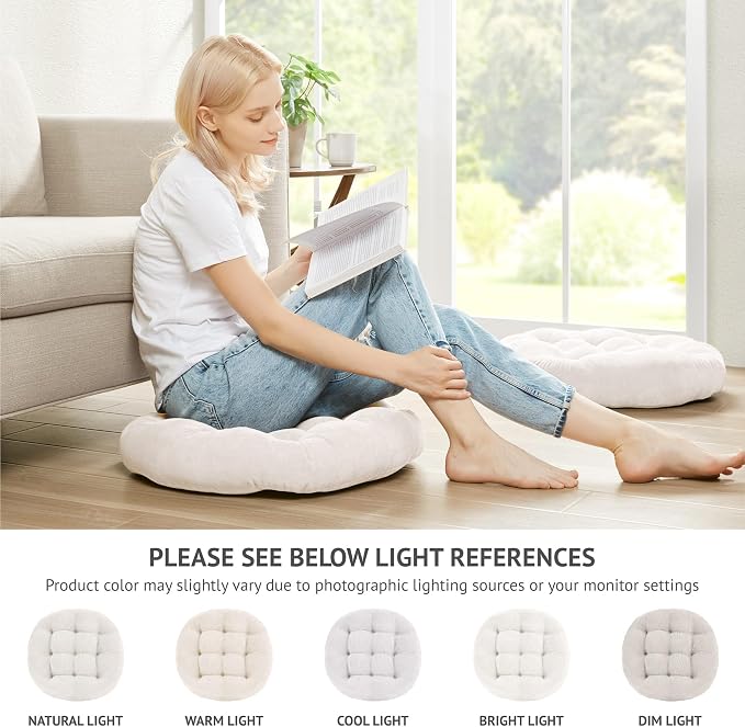 Meditation Cushions Set of 2, Large Floor Pillow for Adults, 22 Inch Round | Reading nook use, Zen relaxation, Tatami seating, Corduroy cover, 3.5 in thick, Shredded memory foam fill, Beige yoga pad - Image 3
