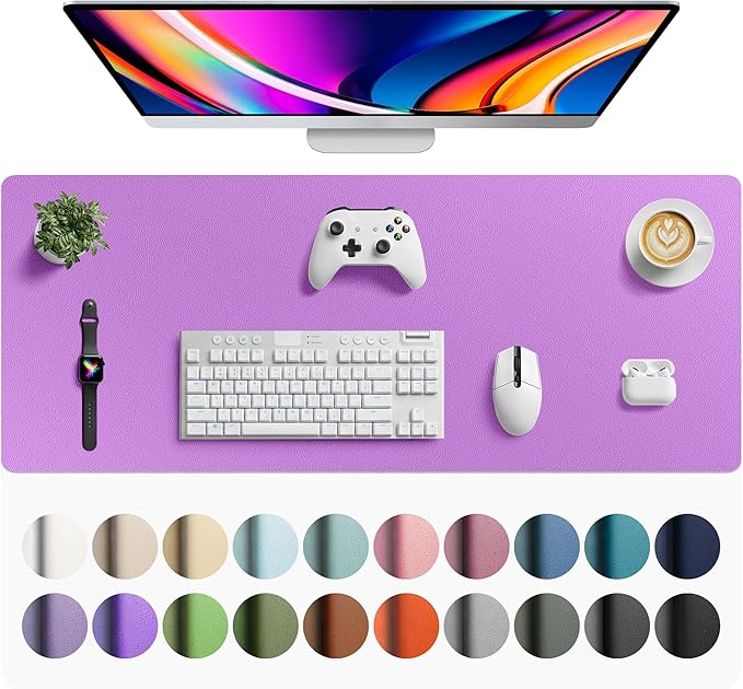 Aothia Faux Leather Desk Mat - Large Mouse Pad, Non-Slip PU Leather Blotter, Waterproof Writing Surface for Office and Home (Iris Violet, 42" x 17") by AothiaSimpleNaturalUnique
