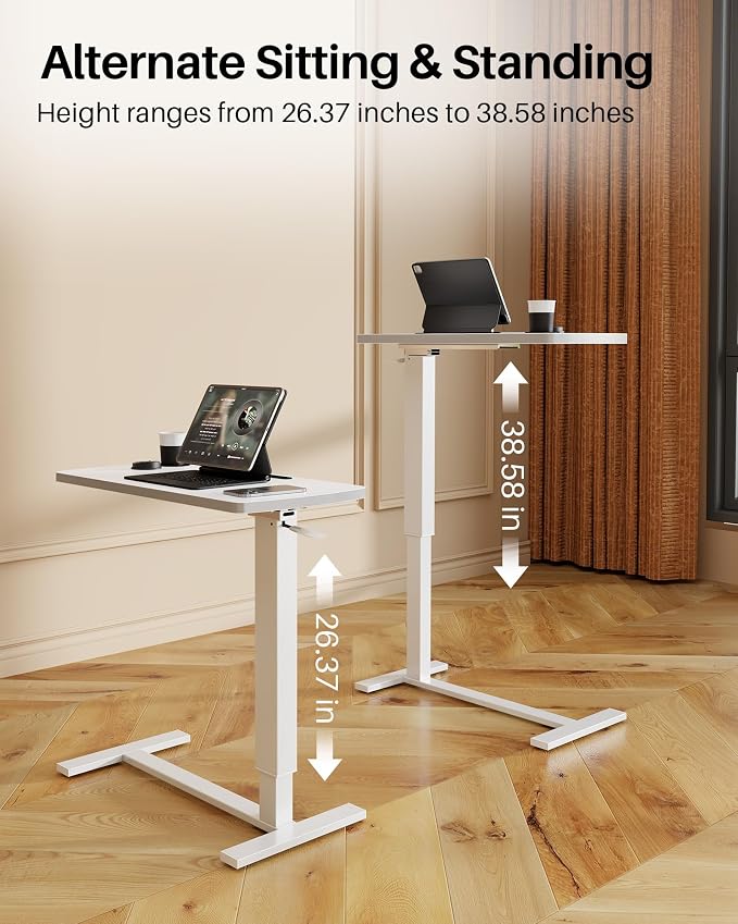 Foldable Overbed Table with Wheels, Pneumatic Adjustable Desk - Image 3