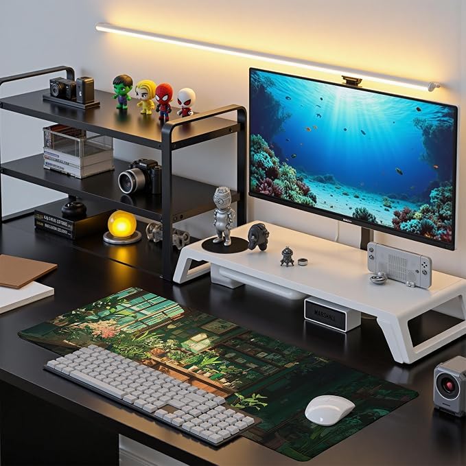 Green Plant Mouse Pad Desk Mat XL Extended Large Gaming Desk Pad Mousepad, Fresh Leaves Bookshelf Computer Laptop Keyboard and Mouse Mat, Desktop Protector Mat for Office and Home 31.5x11.8 in - Image 7