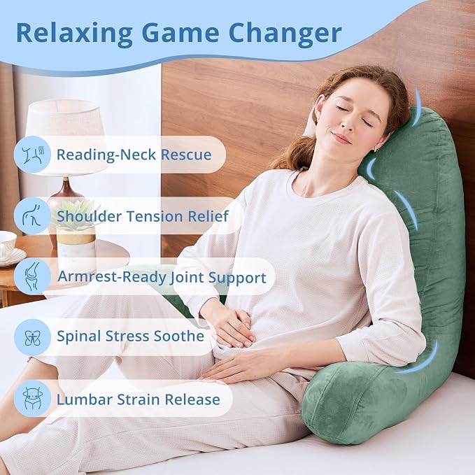 Sasttie Reading Pillow for Bed, Back Pillow for Sitting Up, Sage - Image 6