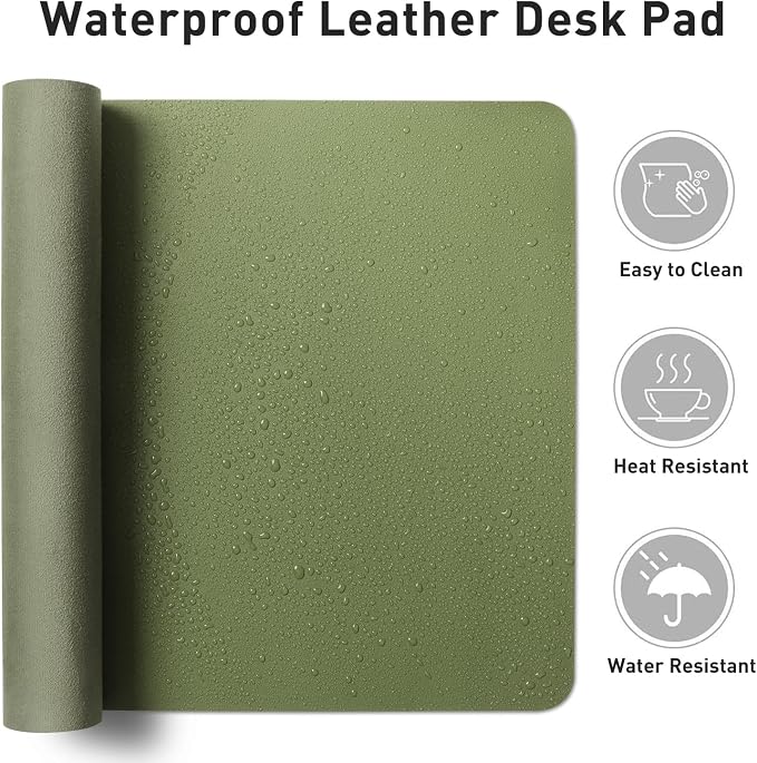 Aothia Leather Desk Pad Protector, Mouse Pad, Office Desk Mat, Non-Slip PU Leather Desk Blotter, Laptop Desk Pad, Waterproof Desk Writing Pad for Office and Home (48"x17", Olive Green) - Image 7