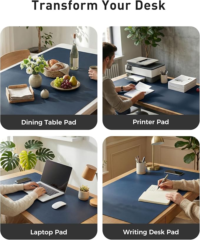 Aothia Faux Leather Desk Mat - Large Mouse Pad, Non-Slip PU Leather Blotter, Waterproof Writing Surface for Office and Home (Dark Blue, 40" x 24") - Image 6
