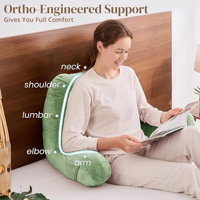 Sasttie Reading Pillow for Bed, Back Pillow for Sitting Up, Sage Green - Image 4
