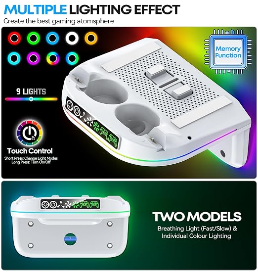 P5 Wall Mount Kit Cooling Station with Dual Controller Charger, Floating Shelf Behind TV for P5/Slim/Pro, Wall Bracket Compatible with P5 Disc & Digital, 9 RGB Lights P5 Fan Accessories, White - Image 5