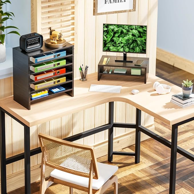 Simple Trending 2-Tier Monitor Stand Riser, Desk Storage Organizer, Black | Wood Desktop Stand for PC/TV, Laptop & Printer Stand, Premium MDF Material, Anti-Slip Pads, Waterproof, 16"W x 9"D x 5.5"H - Image 6