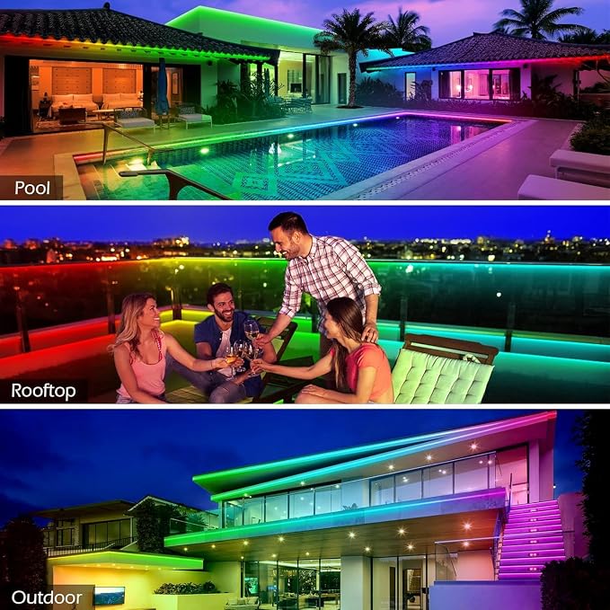 AILBTON 60ft Outdoor LED Strip Lights Waterproof,IP68 Outside Led Light Strips Waterproof with Bluetooth App Remote Control,Music Sync RGB Exterior Led Rope Lights,for Balcony,Deck,Roof,Garden,Pool - Image 5