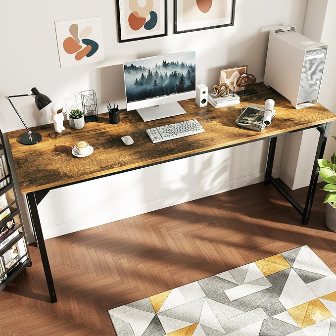 OLIXIS 63 Inch Computer Office Desk for Small Spaces, Writing Gaming Work Desk Modern Study Table with Storage Bag & Headphone Hook Home Bedroom, Rustic Brown - Image 5