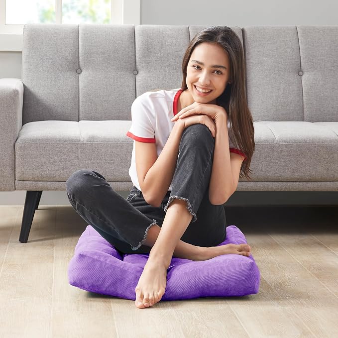 Degrees of Comfort Square Tufted Corduroy Floor Cushions, Large Pillows Seating for Adults, Meditation Pillow for Balcony Tatami Living Room, 22x22 Inch, Purple - Image 5