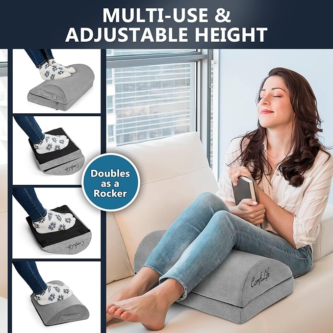 ComfiLife Foot Rest for Under Desk at Work – Adjustable Desk FootRest for Office Chair, Gaming Accessories – Ergonomic Teardrop Design for Back, Hip & Leg Pain Relief – 100% Memory Foam (Gray) - Image 6