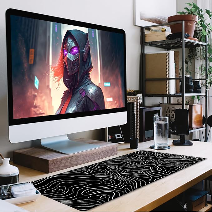 Large Mouse Pad Big Desk Mat Large Office Desk Pad, White Line | Durable Extended Mouse Mat 31.5"x15.7" Mousepad with Non-Slip Rubber Base Stitched Edge Home Office Work - Image 7