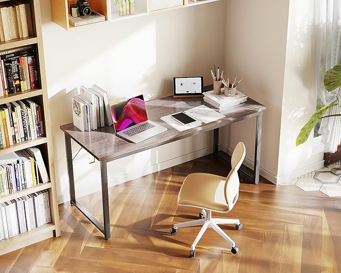 Casaottima 54 Inch Computer Desk for Home Office, Study Writing Table for Small Spaces, Simple Modern Desk with Headphone Hooks, Grey Oak - Image 2