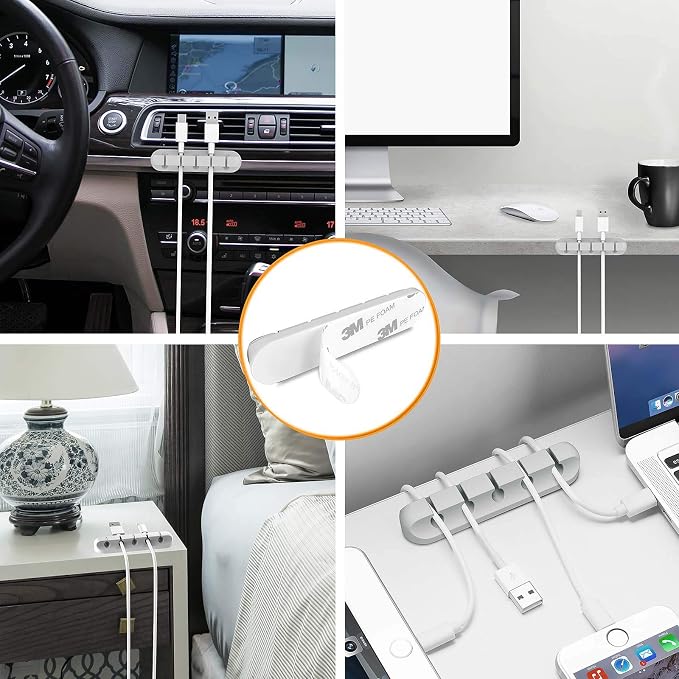 Desk Accessories for Charging Organizer - 5 Packs Grey Computer Desk Accessories and Adhesive Cord Organizer for Cable Holder Cleans Up Messy Wires at Home, Car and Office (7-5-3-1-1 Slots) - Image 7
