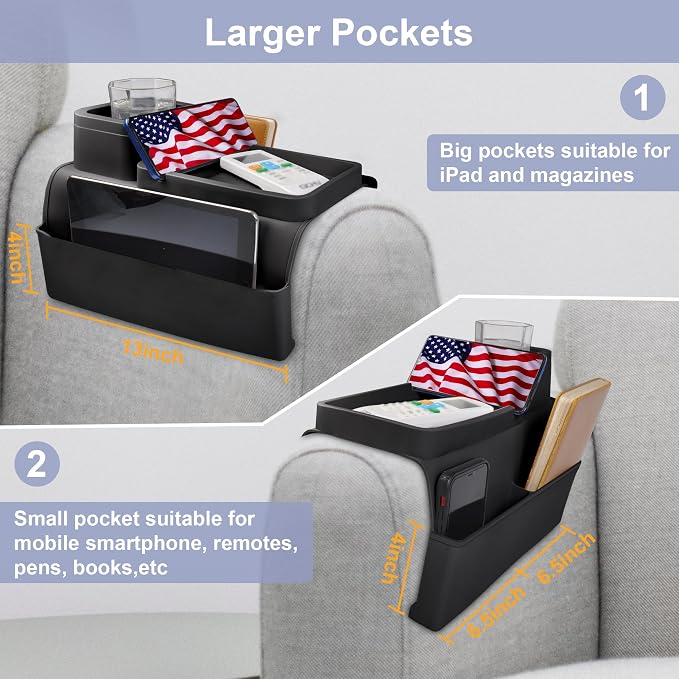KindGa Couch Cup Holder - Silicone Sofa Armrest Organizer Couch Caddy Black - Image 4