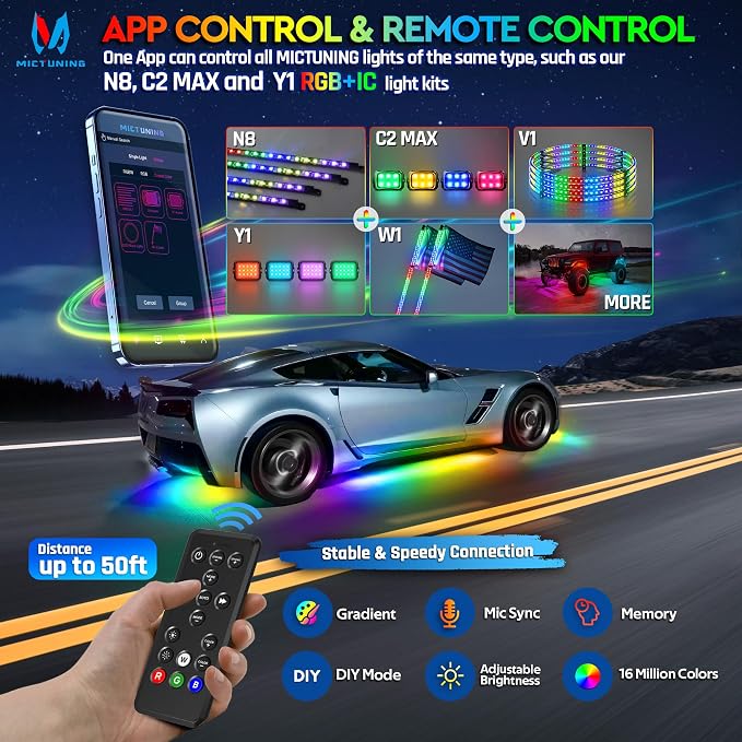 MICTUNING N8 RGB+IC Underglow Light Kit Soundsync - Image 8