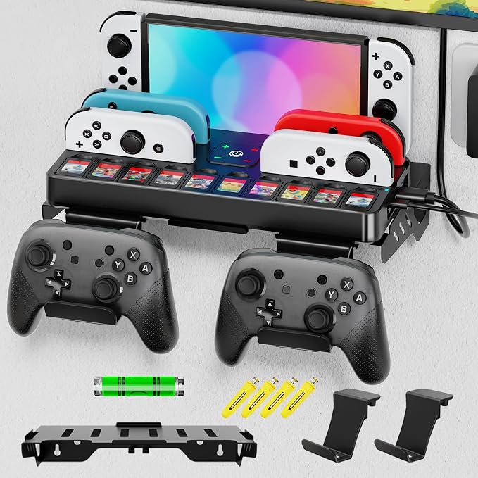 Switch Dock Wall Mount with Joy-Con Charger and Pro Controller Holder by Kytok