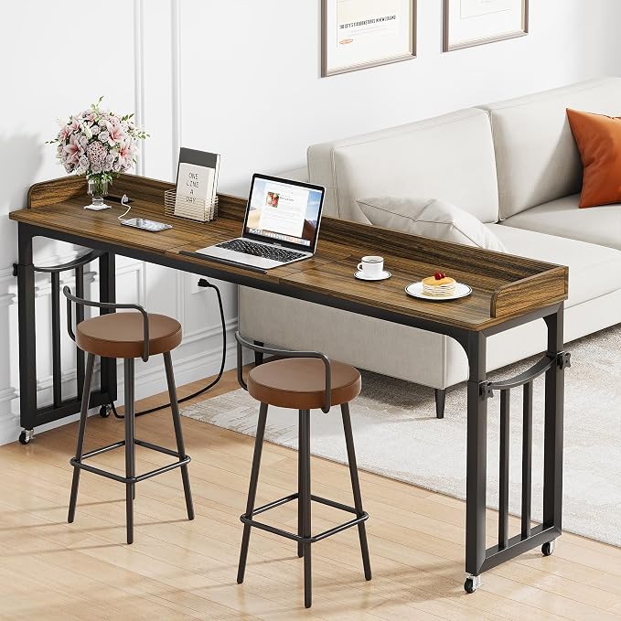 71 in Queen Size Overbed Table with Wheels, Brown - Image 6