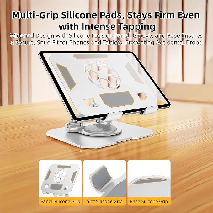 360° Rotatable Metal Tablet Stand(Backboard Soccer Cutout Design), Adjustable Folding Desktop Stand for iPad/iPhone/Switch, Universal Use for Office/Movie/Studying/Drawing/Gaming, Silver - Image 3