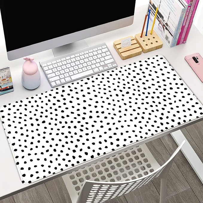 Boho Desk Mat, Polka Dot Large Mouse Pad Desk Pad Boho Desk Accessories for Women Office Decor, XXL Mousepad Long Laptop Keyboard Mouse Mat 31.5''X15.7'' Non-Slip Rubber Base with Stitched Edges - Image 2