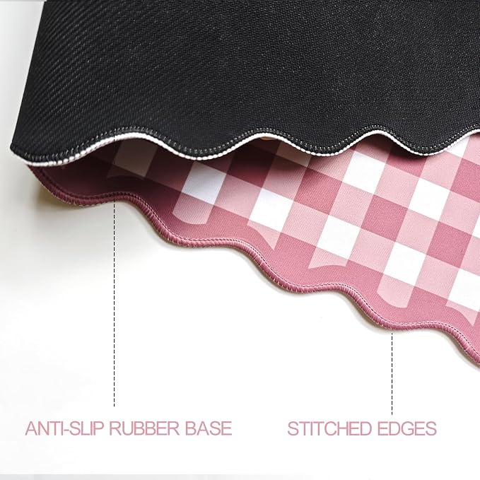 Scalloped‌ Dark Pink Checkered Gingham Desk Mat Cute Pastel Large Mouse Pad Kawaii Cottagecore ‌Vintage‌ Rustic Keyboard Pad Computer Mat for Desktop Aesthetic Cozy Office Desk Decor - Image 5