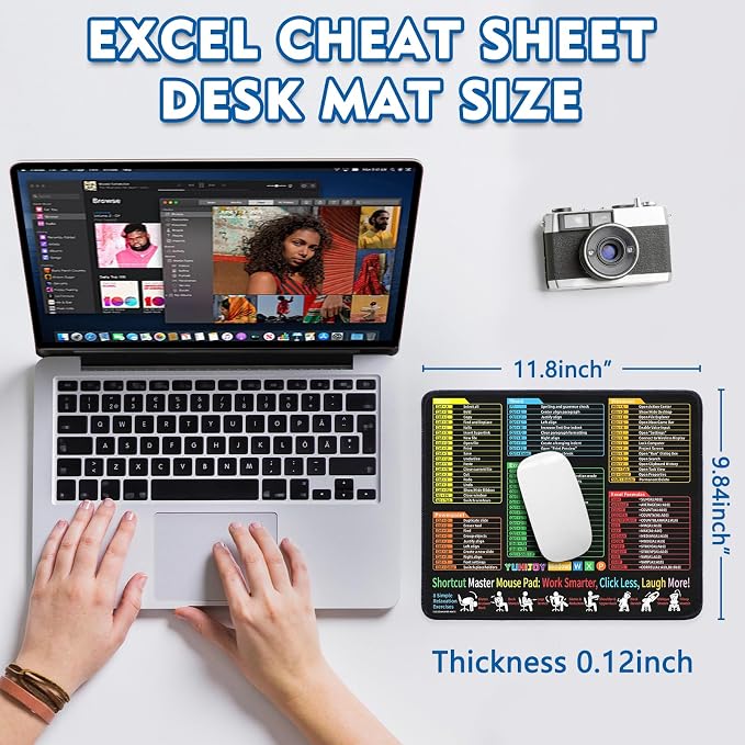 Excel Cheat Sheet Desk Pad - Excel Cheat Sheet Desk Mat - Mouse Pads, Non-Slip Base Portable Mousepad Suitable Ideal for Office, Gaming (11.8" x 9.84") - Image 5