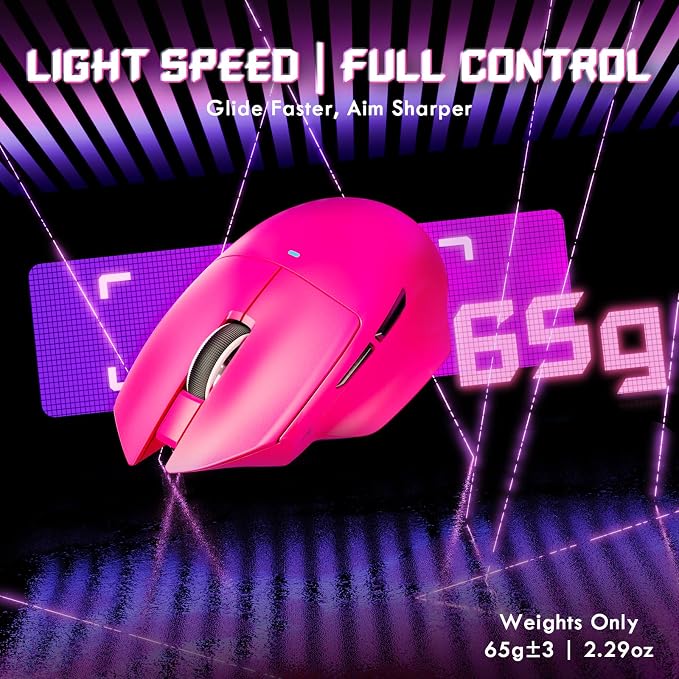 ATTACK SHARK V6 65g Superlight Wireless Gaming Mouse with RGB Magnetic Charging Dock,BT/2.4GHz Wireless/Wired Mouse 1K Polling,PixArt PAW3311 Sensor,25K DPI,Office Gamer Mice for PC/Win/Mac(Rose) - Image 3